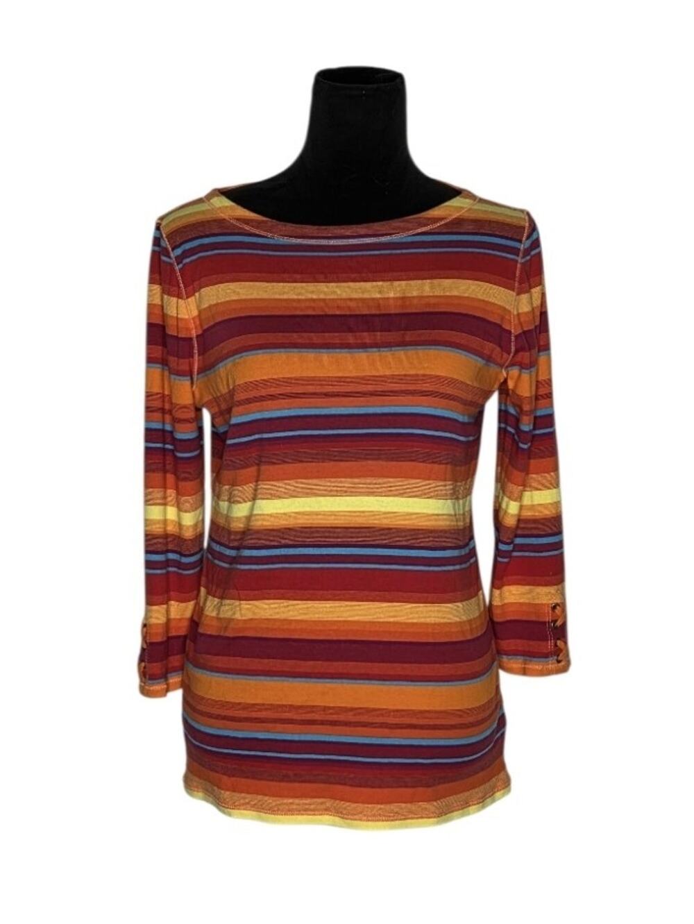Lauren Jeans Co Ralph Lauren Stripe Top L Multicolor Cotton 3/4 Sleeve Y2K